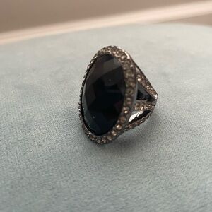 Cocktail Ring Dark Silver Black Faceted stone Rhinestone Accents
